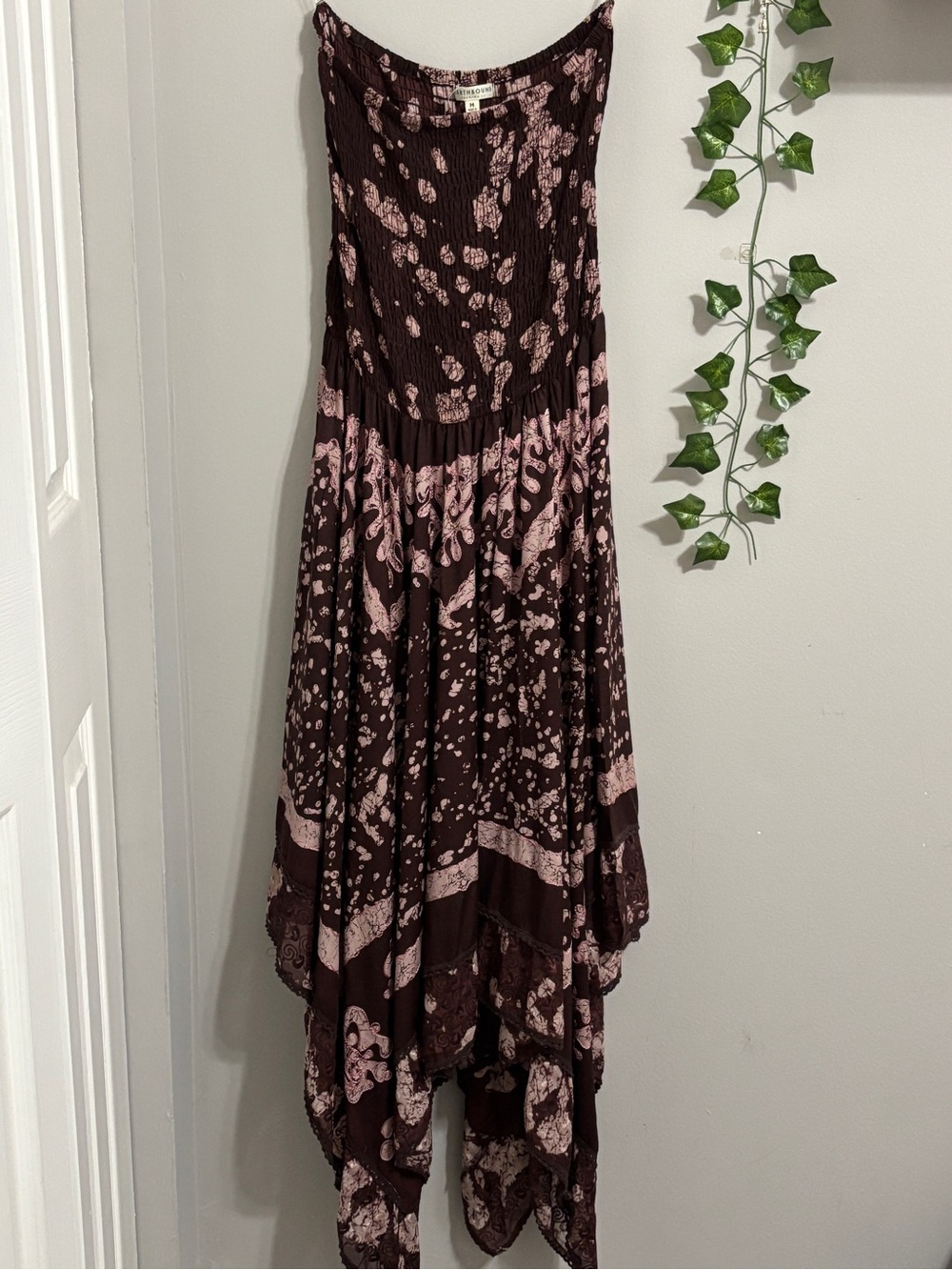 Earthbound Boho Strapless Midi Dress in Dark Brown and Blush Pink